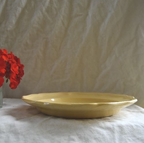 美品19世紀アプト窯 黄釉花リム デセール皿 アンティーク 花リム