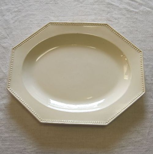 逸品 19世紀後 モントロー窯 象牙色オクトゴナル長大皿 超美品