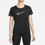 NIKE（ナイキ）Dri-FIT スウッシュ ウィメンズ ショートスリーブ ランニングトップ ブラック/クールグレー