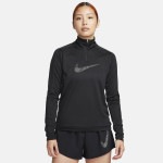NIKE（ナイキ）Dri-FIT スウッシュ ウィメンズ 1/4ジップ ランニングトップ ブラック/クールグレー