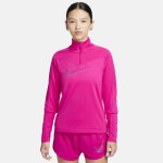 NIKE（ナイキ）Dri-FIT スウッシュ ウィメンズ 1/4ジップ ランニングトップ ファイヤーベリー/パープルインク