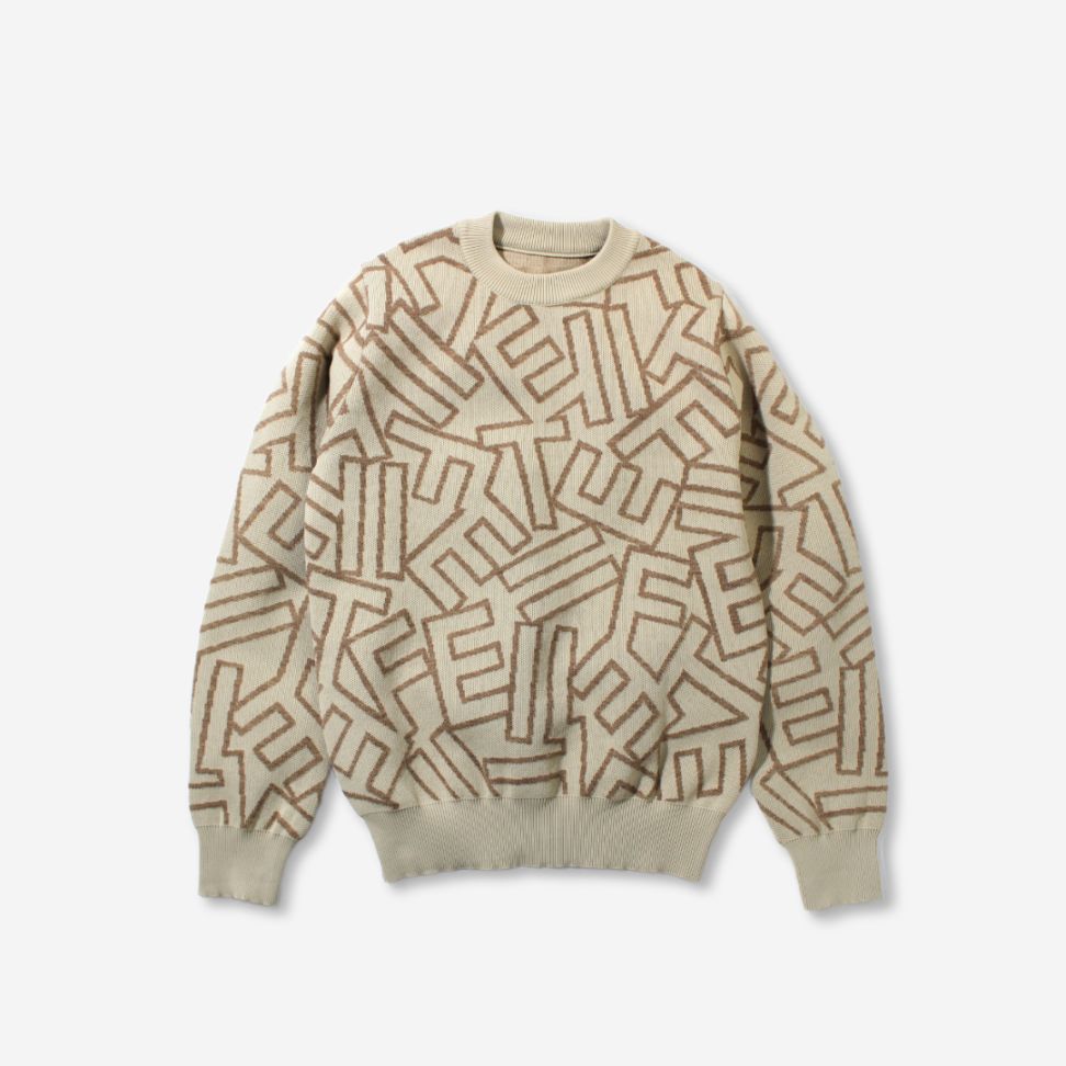 ジャガードセーター　ベージュ＆ダークブラウン