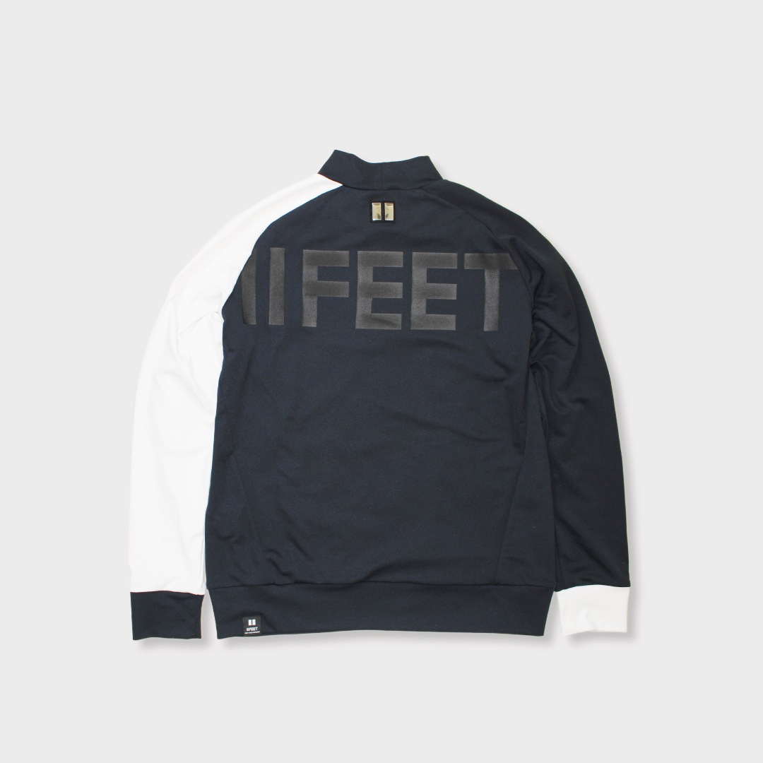 長袖モックネックシャツ　ブラック&ホワイト　ブラックロゴ