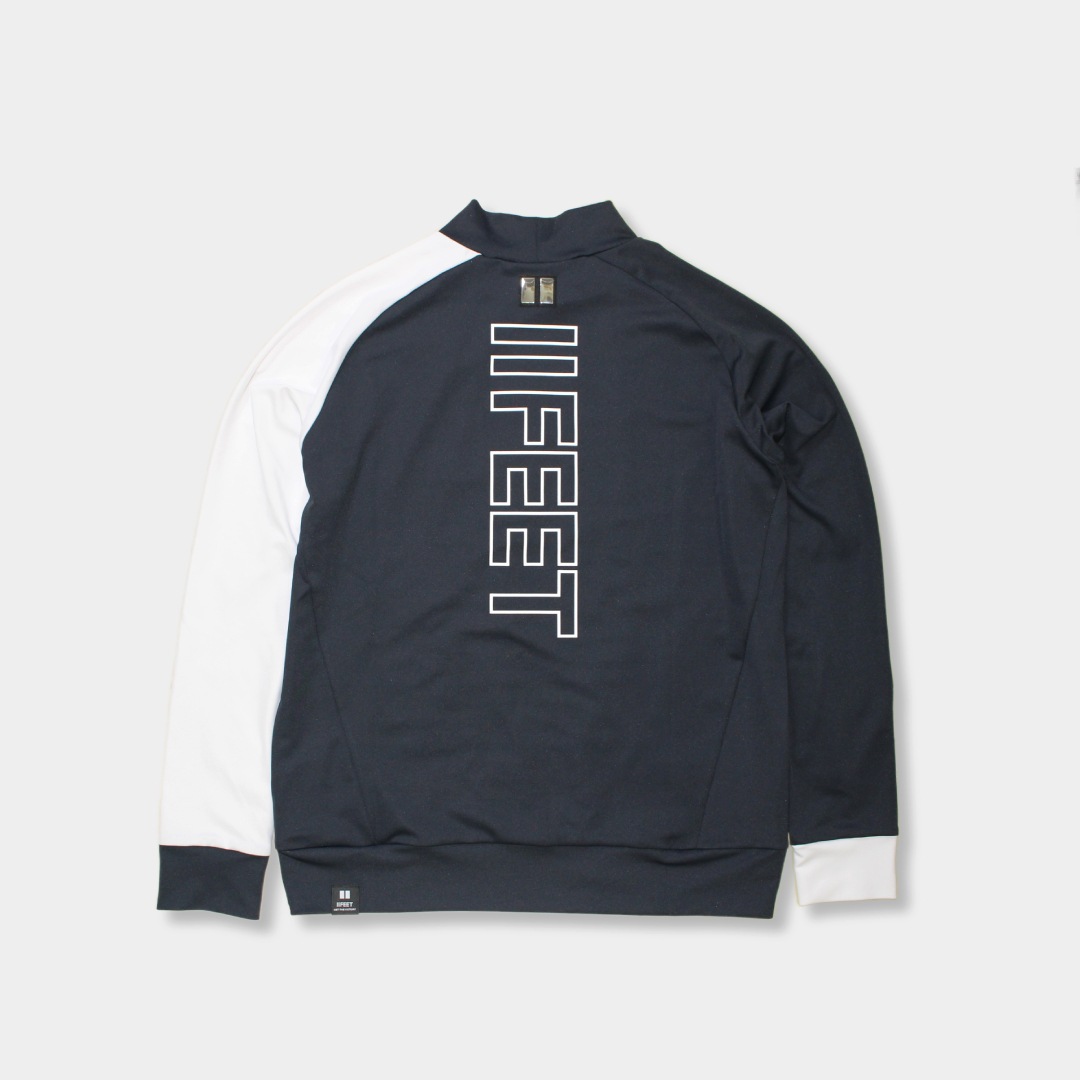 長袖モックネックシャツ ブラック&ホワイト ホワイトロゴ