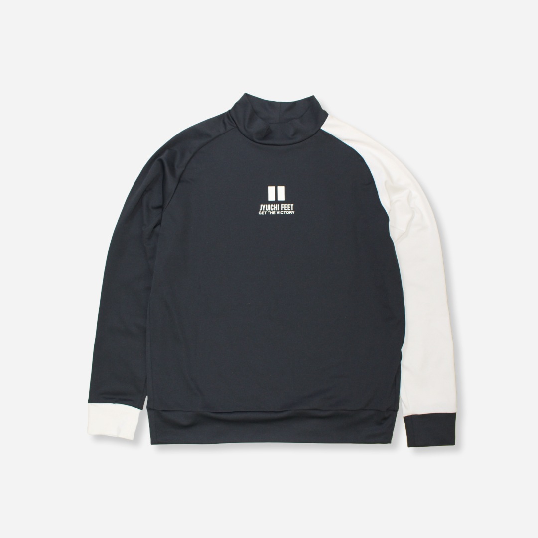 長袖モックネックシャツ ブラック&ホワイト ホワイトロゴ