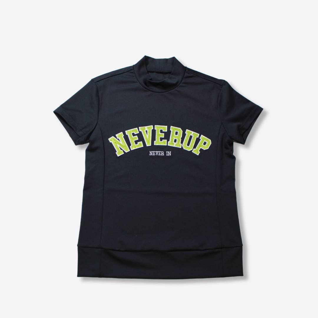 モックネックシャツ ブラック&イエロー -NEVER UP NEVER IN-