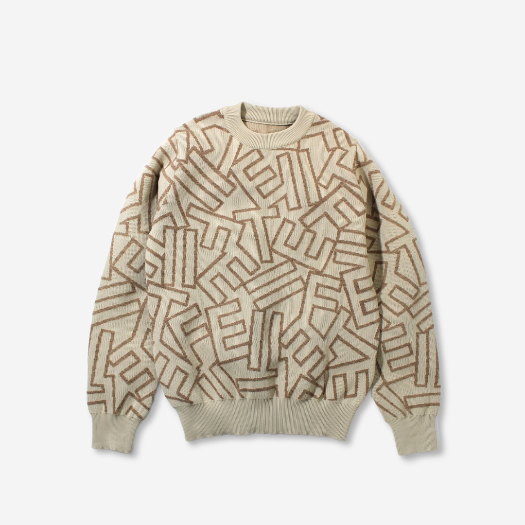ジャガードセーター　ベージュ＆ダークブラウン