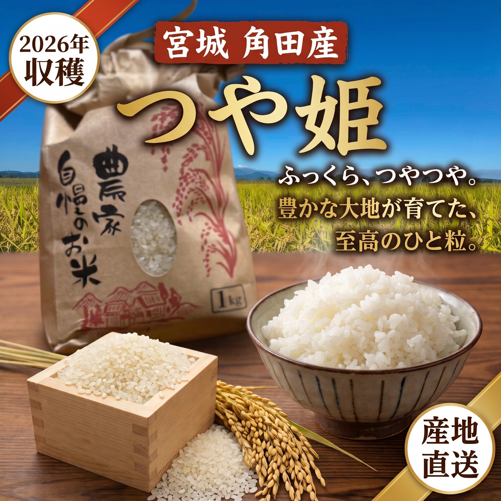 2026年収穫】宮城県角田産つや姫（玄米・精米） 選べるサイズ(5kg
