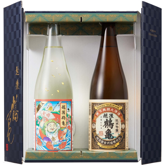 越後鶴亀 慶賀 ギフトセット／[越後鶴亀]招福神 純米 金箔入り＋純米