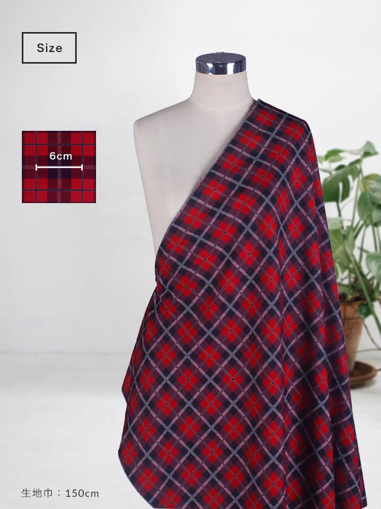オリジナルチェック（レッド） オリジナルプリント生地【1m単位