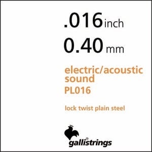 Gallistrings / PS016 - Single String Plain Steel エレキギター／アコースティック用バラ弦 .016【イタリア製】