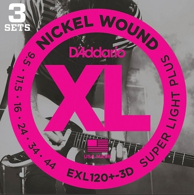 D'Addario / EXL120+-3D Electric Guitar Strings 3-Pack Super Light Plus 095-44 3セットパック