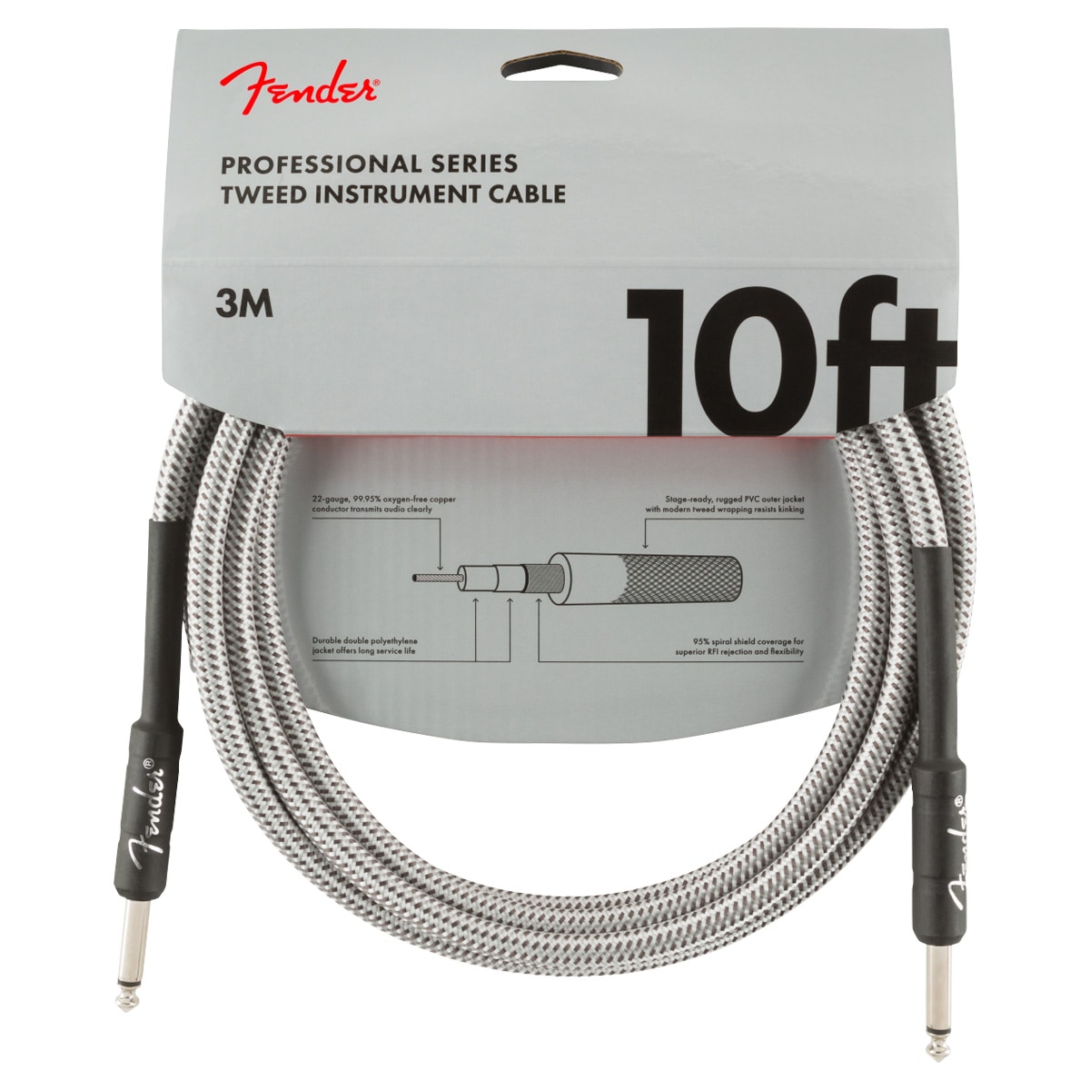 Fender / Professional Series Tweed Instrument Cables　ギターシールドケーブル 約3m ホワイト
