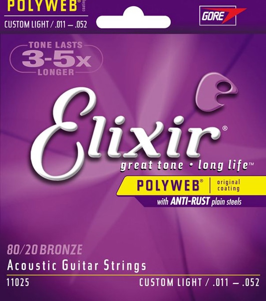 Elixir / 11025 Custom Light Acoustic 80/20 Bronze with POLYWEB