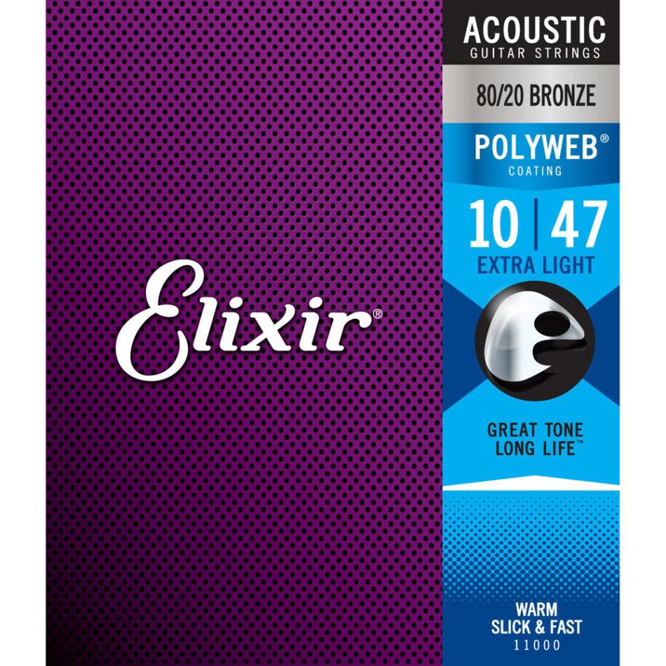 Elixir / 11000 Extra Light Acoustic 80/20 Bronze with POLYWEB