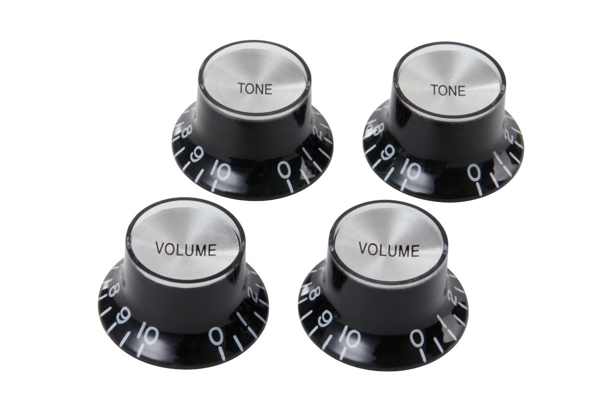 Gibson / PRMK-010 Top Hat Style Knobs Black Silver Metal