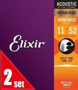 Elixir / NANOWEB with ANTI-RUST Phosphor Bronze #16027 Custom Light 11-52 2set アコギ弦