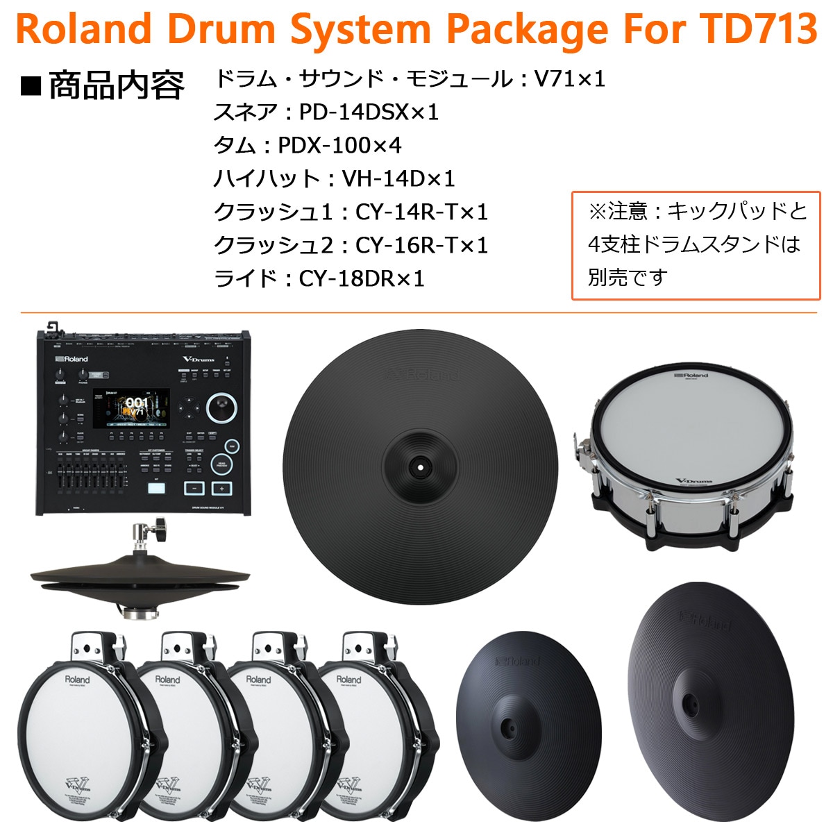 Roland / TD713 用ドラム音源モジュールとパッドセット（キックパッド