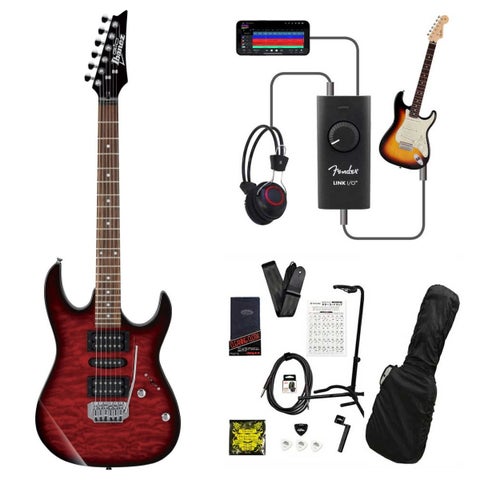 Ibanez / GRX70QA-TRB Transparent Red Burst GIO Series アイバニーズ 入門用 豪華なキルトトップ 録音＆セッションで上達！Fender Link I/O付き13点セット