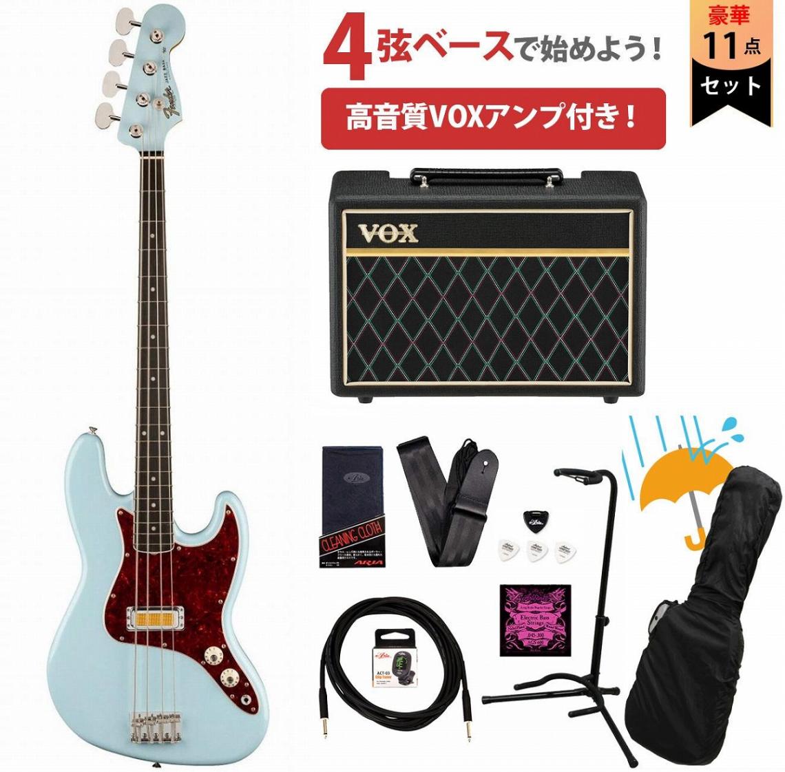 エレキベース 一式 Fender / Gold Foil Jazz Bass Ebony FB Sonic Blue VOXアンプ付属