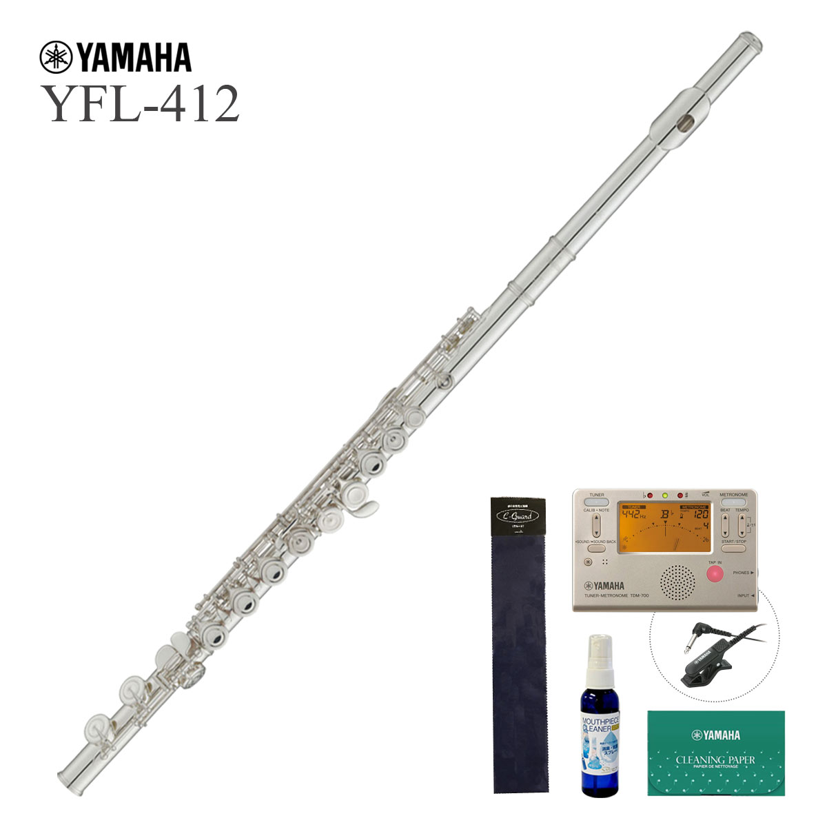 【美品】YAMAHA フルート　YFL-412 ヤマハチューナー付tdm-700 YAMAHA / YFL-412 ヤマハ Eメカ付 管体銀製 《チューナーマイクセット