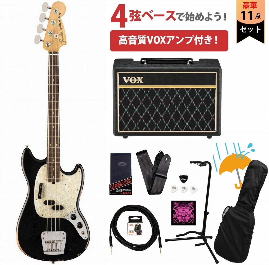 ベース FENDER JMJ Road Worn Mustang Bass Black Fender / JMJ Road Worn Mustang Bass Black VOXアンプ付属エレキ