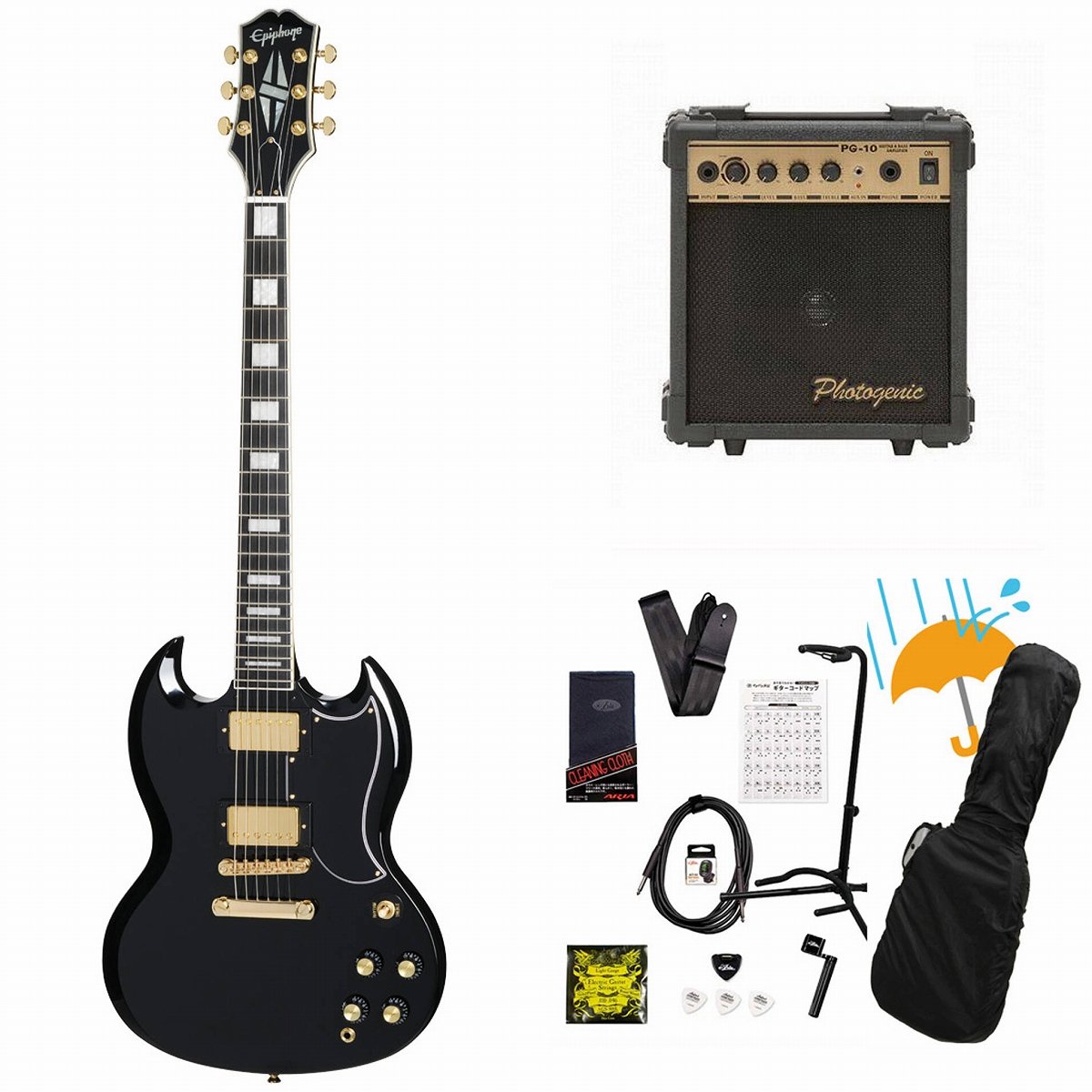 【弦新品】Prologue Custom model SGタイプエレキギター Epiphone / Inspired by Gibson SG Custom Ebony エピフォン PG-10