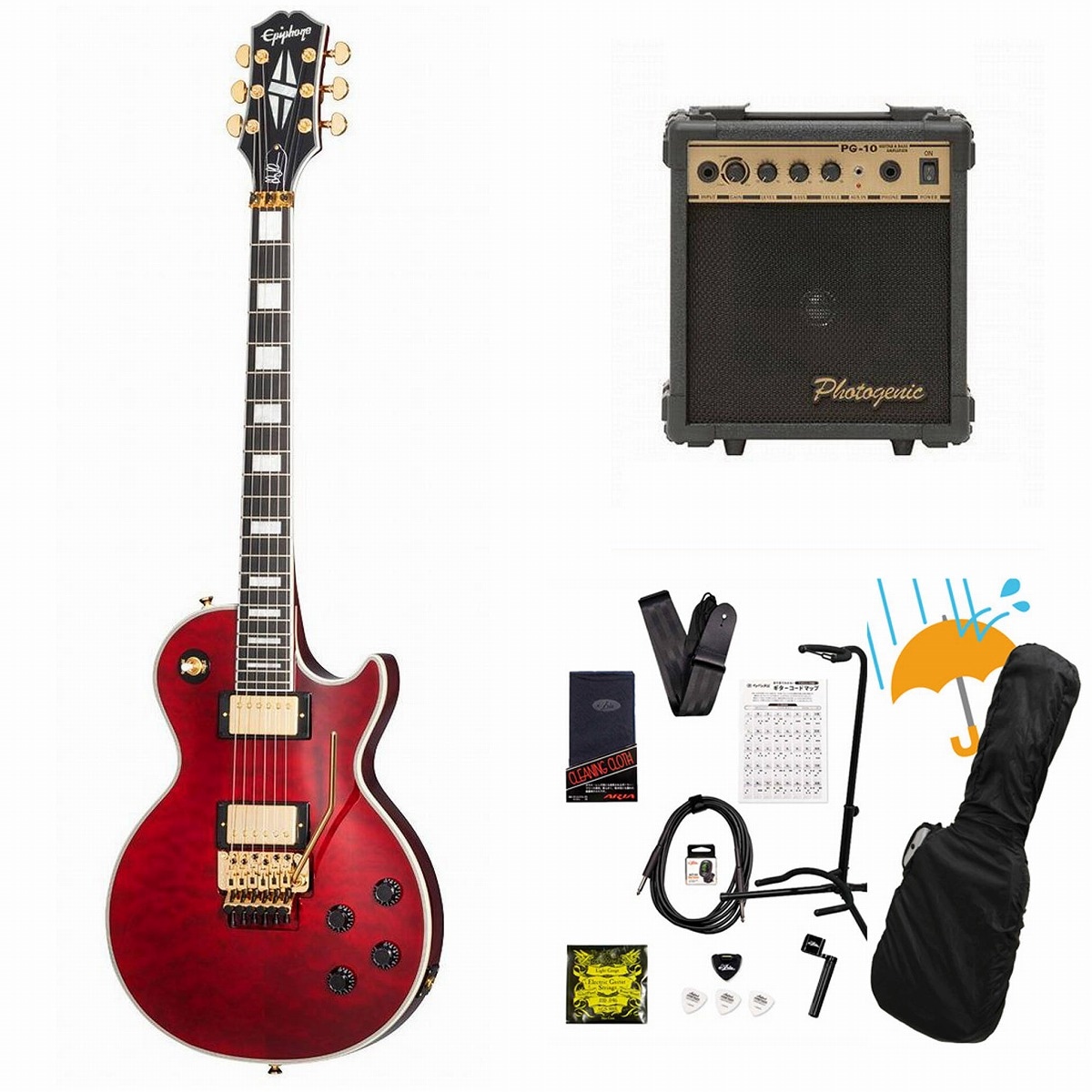 Epiphone / Alex Lifeson Les Paul Custom Axcess Quilt Ruby
