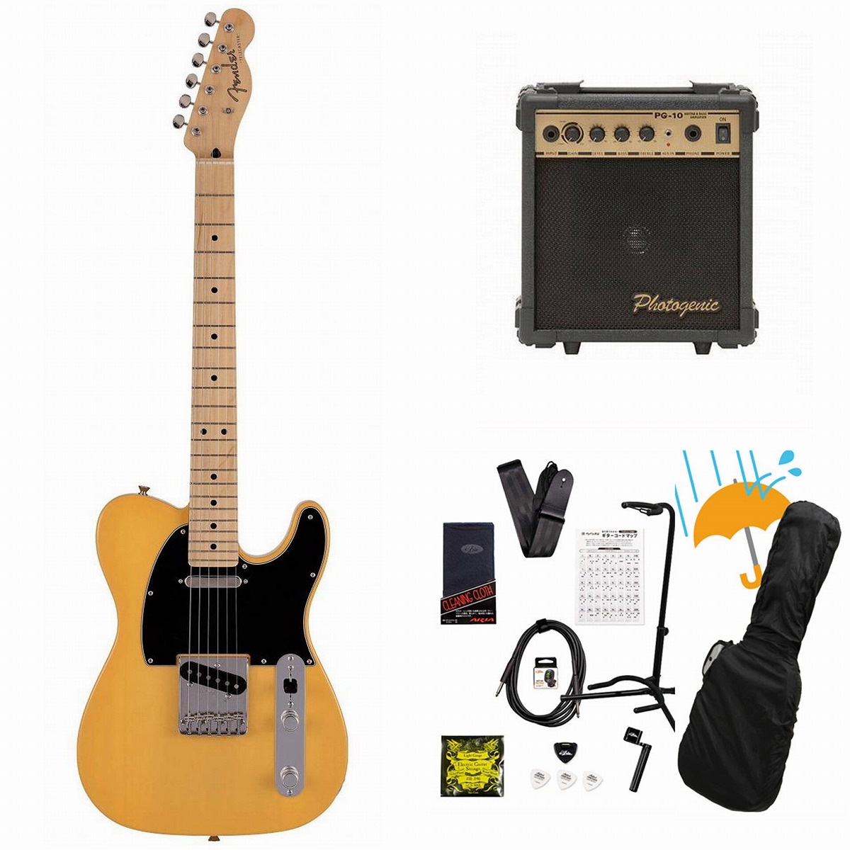 イエロー テレキャスタータイプ エレキギターとPG-10アンプセット Fender / Made in Japan Junior Collection Telecaster Maple FB