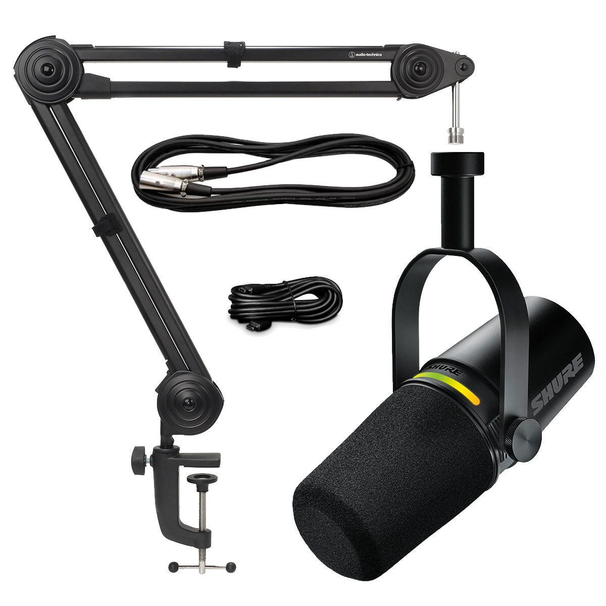 SHURE シュア MV7+（オーディオテクニカ AT8700J付き) SHURE シュア / MV7+-K-J [マイクブームアーム「AT8700J」＆ 3mマイク