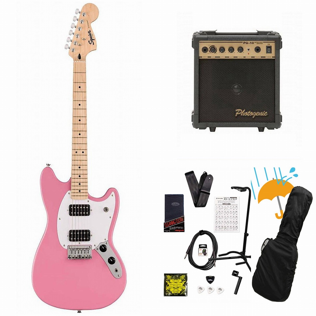 Squier by Fender / Sonic Mustang HH Maple FB WH PG Flash Pink PG