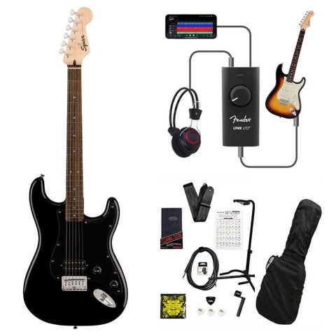 Squier / Sonic Stratocaster HT H Laurel Fingerboard Black Pickguard Black  録音＆セッションで上達！Fender Link I/O付き13点セット