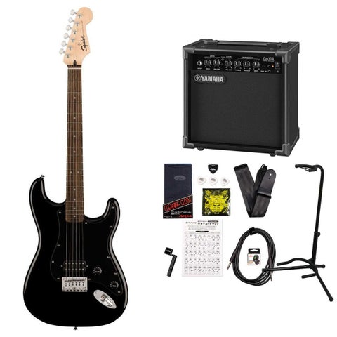 Squier by Fender / Sonic Stratocaster HT H Laurel FB BK PG Black YAMAHA GA15IIアンプ付属初心者セットR