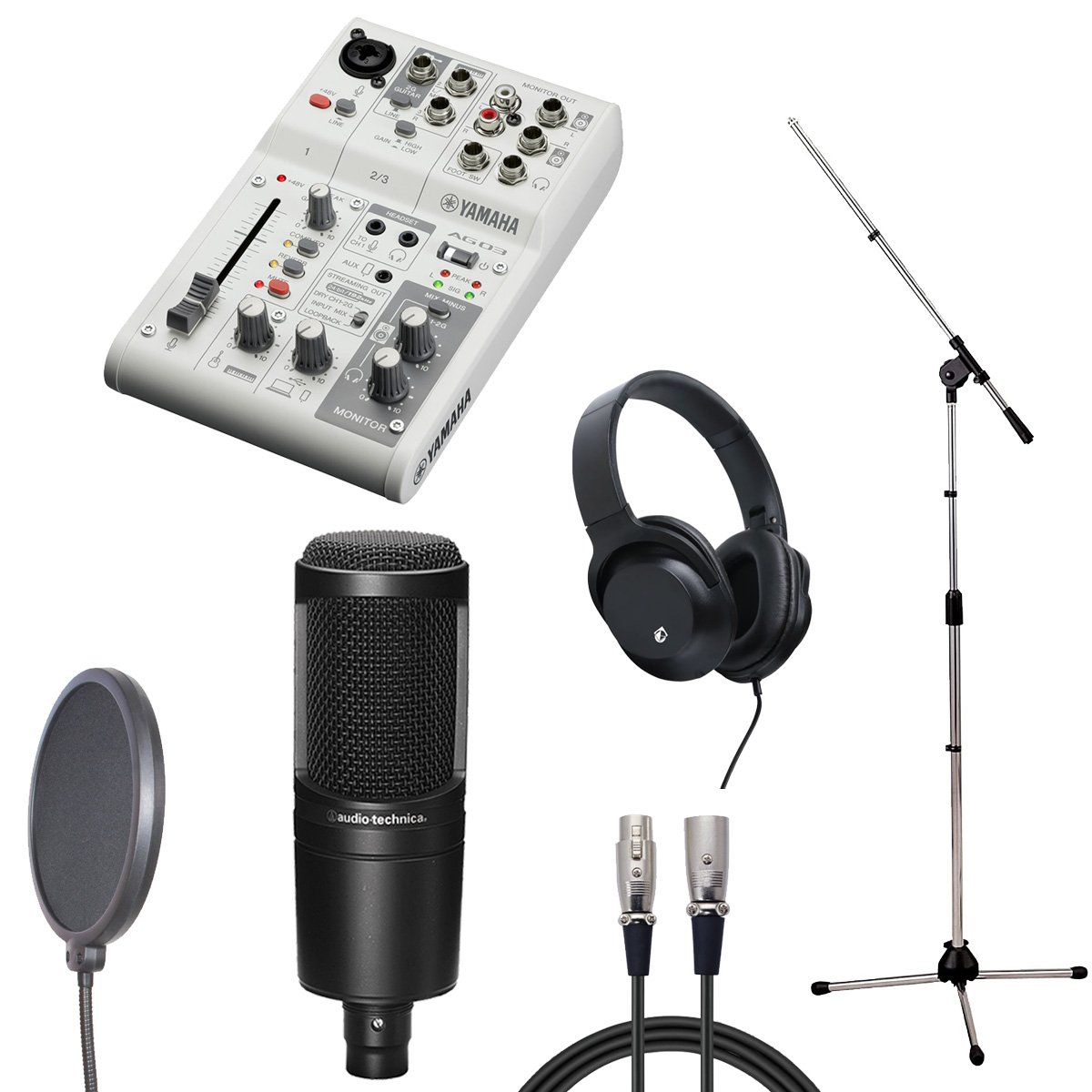 配信機器・PA機器・レコーディング機器 Yamaha AG03 mk2 +audio technica AT2020 YAMAHA / AG03 MK2 WH × audio-technica AT2020 【配信/レコーディング