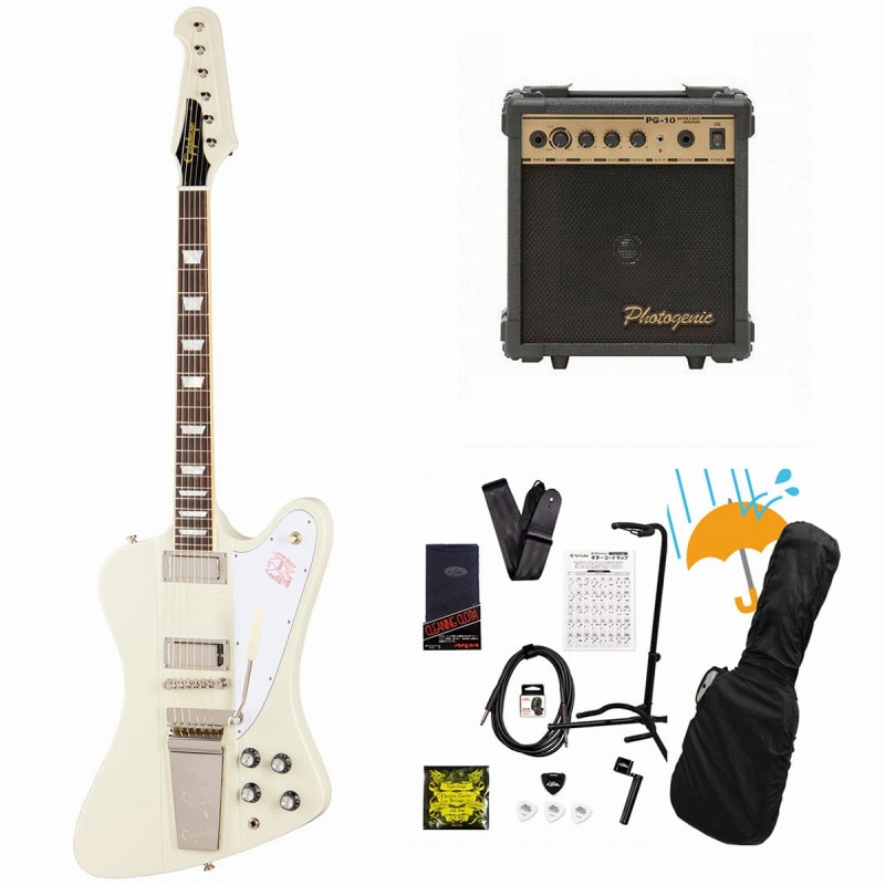 Epiphone / Inspired by Gibson Custom 1963 Firebird V With Maestro Vibrola Reissue Polaris White エピフォン PG-10アンプ付属エレキギター初心者セットR