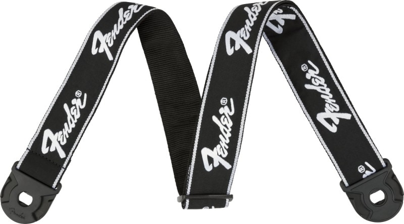 Fender / Quick Grip Locking End Strap Black with White Running Logo 2 フェンダー ストラップ