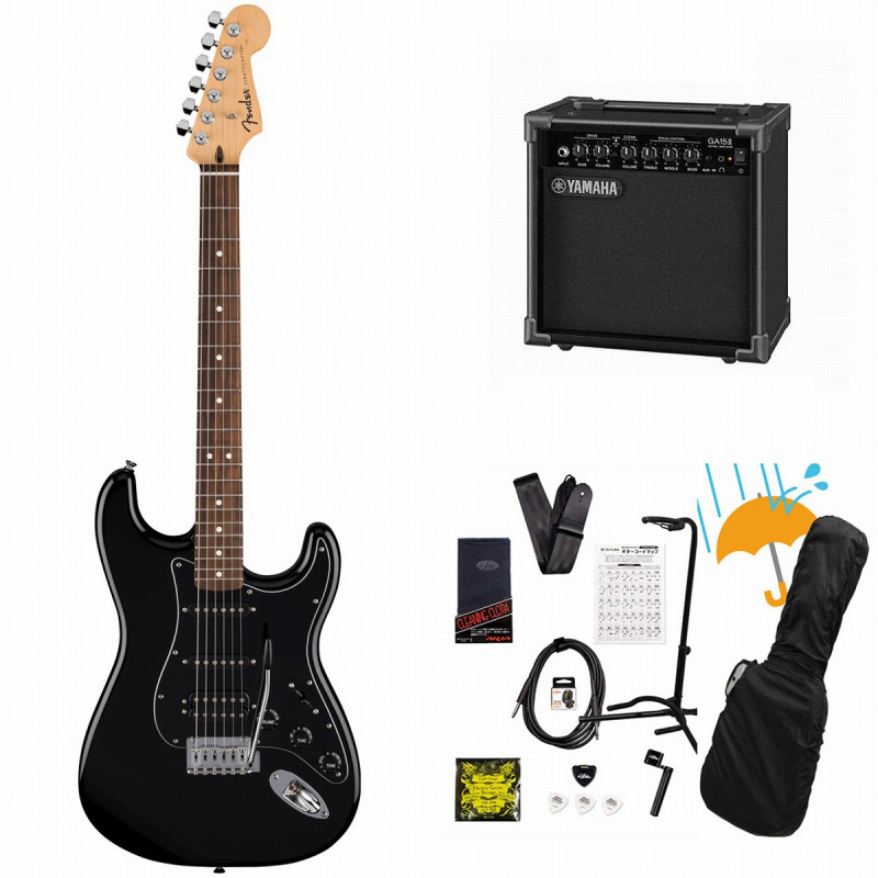 Fender / Standard Stratocaster HSS Laurel Fingerboard Black Pickguard Black フェンダー YAMAHA GA15IIアンプ付属初心者セットR