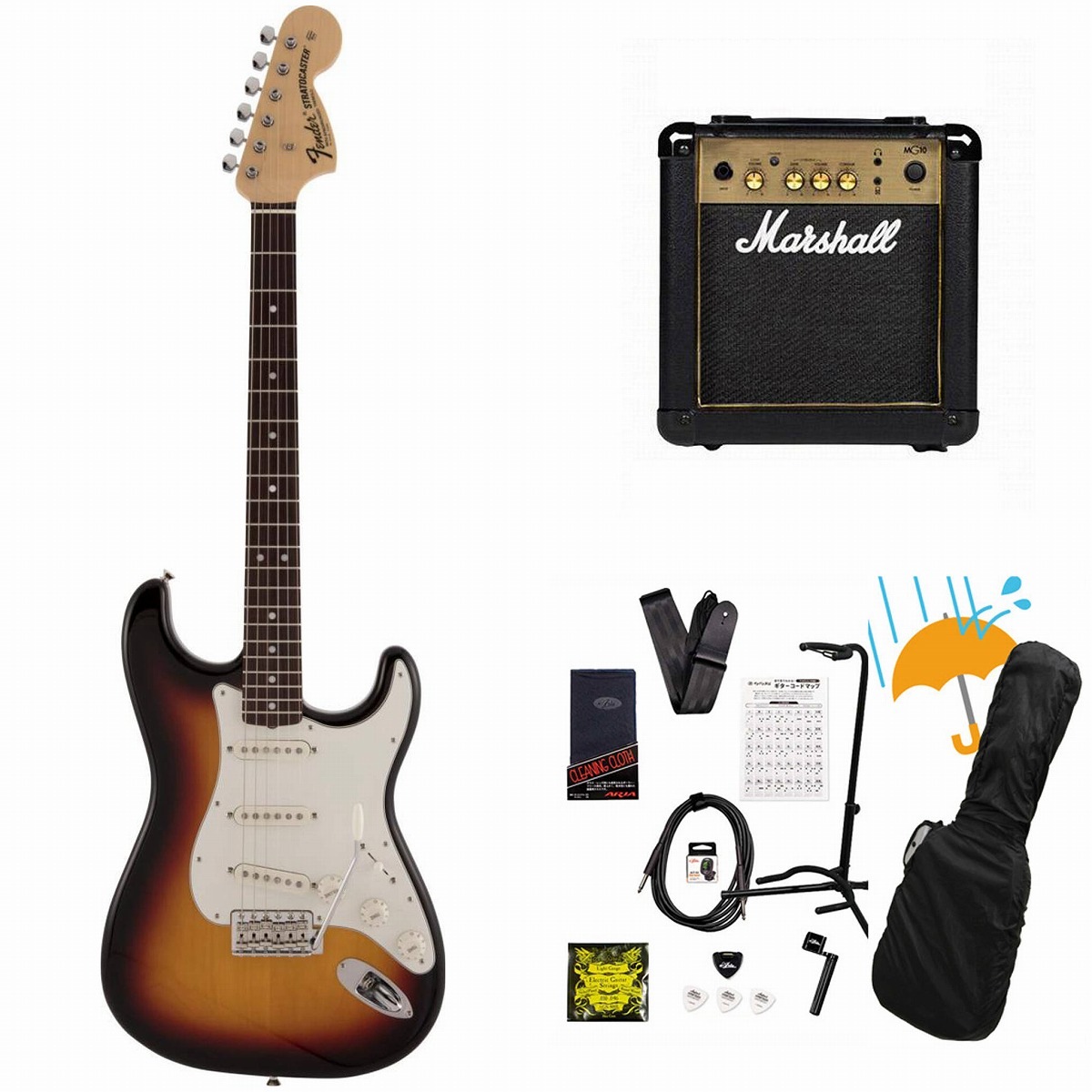 Fender / Made in Japan Traditional Late 60s Stratocaster Rosewood FB 3-Color Sunburst Marshall MG10アンプ付属エレキギター初心者セットR[新品特価品]