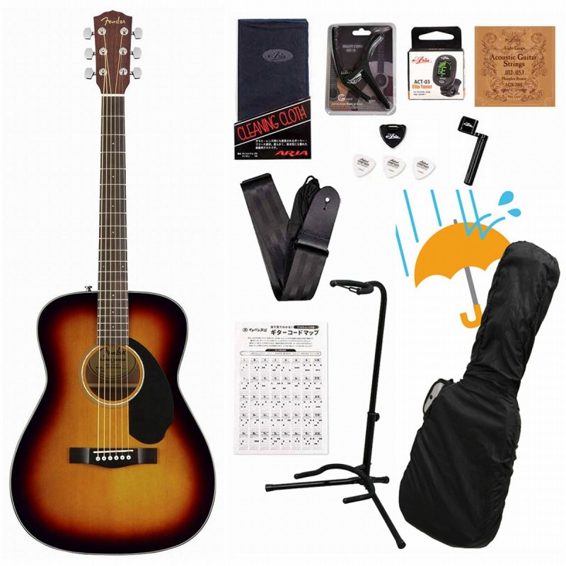 Fender Acoustic / CC-60S Concert Walnut Fingerboard 3-Color Sunburst フェンダー フォークギター アコギ 入門 初心者アコギ入門豪華12点初心者セットR