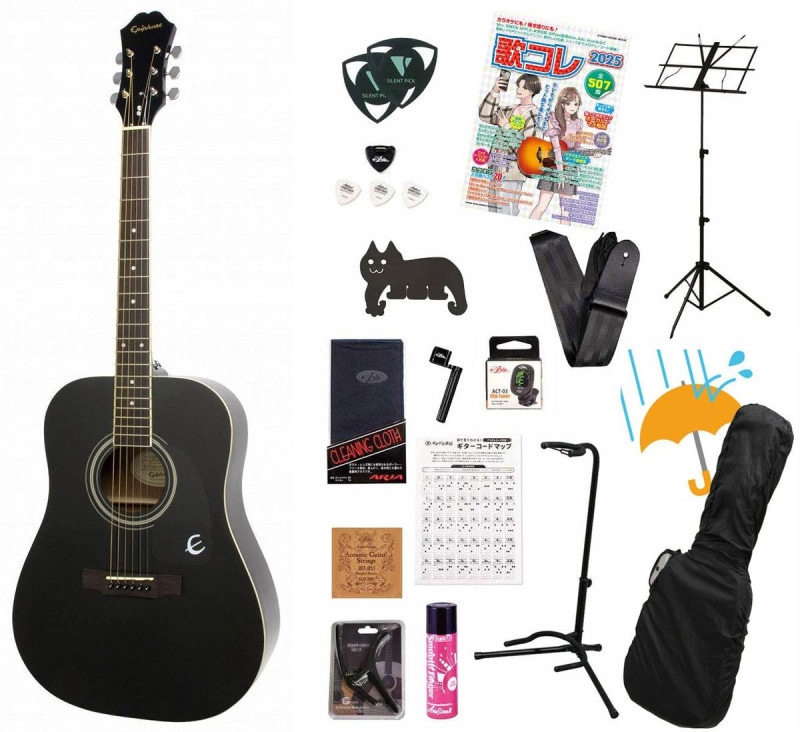 Epiphone / Songmaker DR-100 EB (Ebony)  エピフォン フォークギター アコギ 入門 初心者 DR100アコギ弾き語りてんこ盛り18点初心者セットR