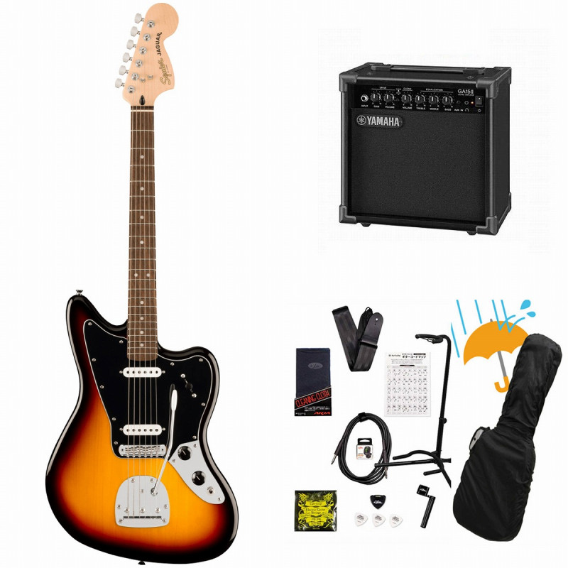 Squier by Fender / Affinity Series Jaguar Laurel Fingerboard Black Pickguard 3-Color Sunburst YAMAHA GA15IIアンプ付属初心者セットR