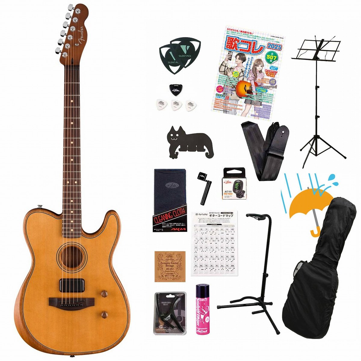 フェンダー❤️Acoustasonic Standard テレキャス黒 Fender / Acoustasonic Standard Telecaster Aged Natural フェンダー