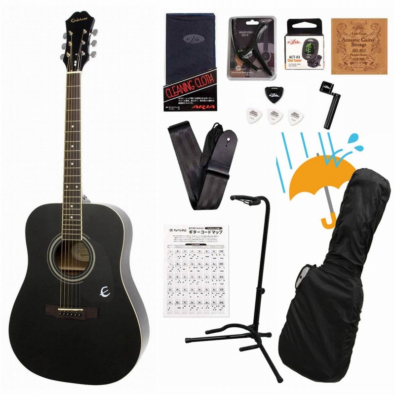 Epiphone / Songmaker DR-100 EB (Ebony)  エピフォン フォークギター アコギ 入門 初心者 DR100アコギ入門豪華12点初心者セットR