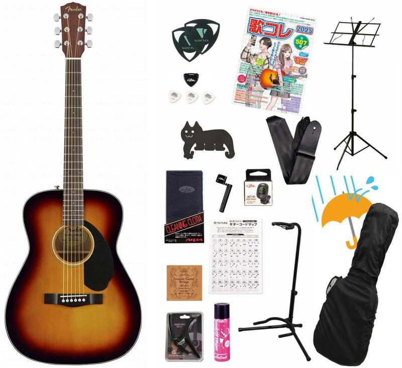 Fender Acoustic / CC-60S Concert Walnut Fingerboard 3-Color Sunburst フェンダー フォークギター 入門 初心者アコギ弾き語りてんこ盛り18点初心者セットR