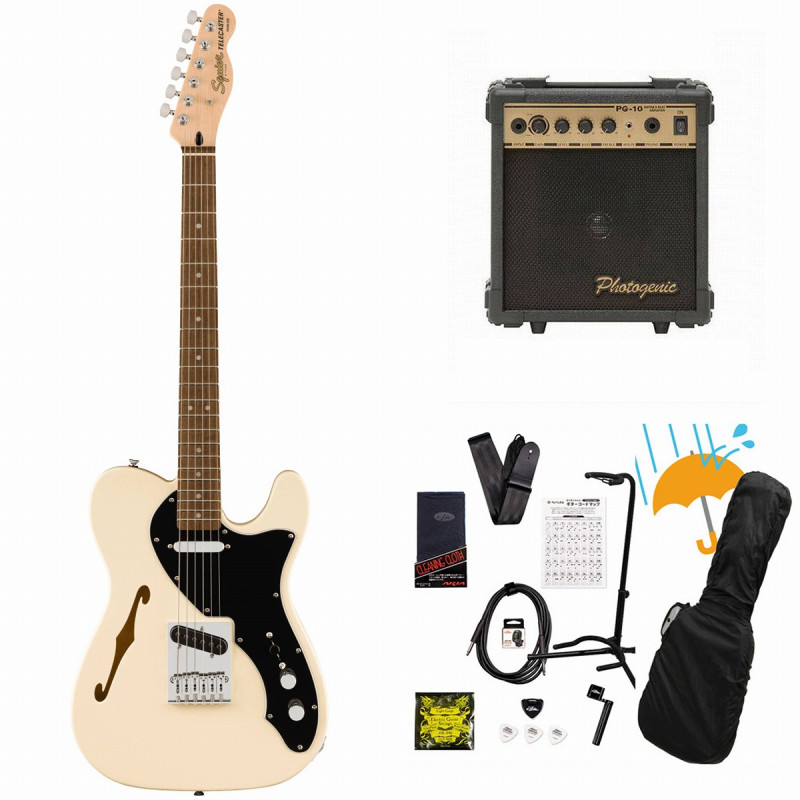 Squier by Fender / Affinity Series Telecaster Thinline Laurel Fingerboard Black PG Olympic White  PG-10アンプ付属エレキギター初心者セットR