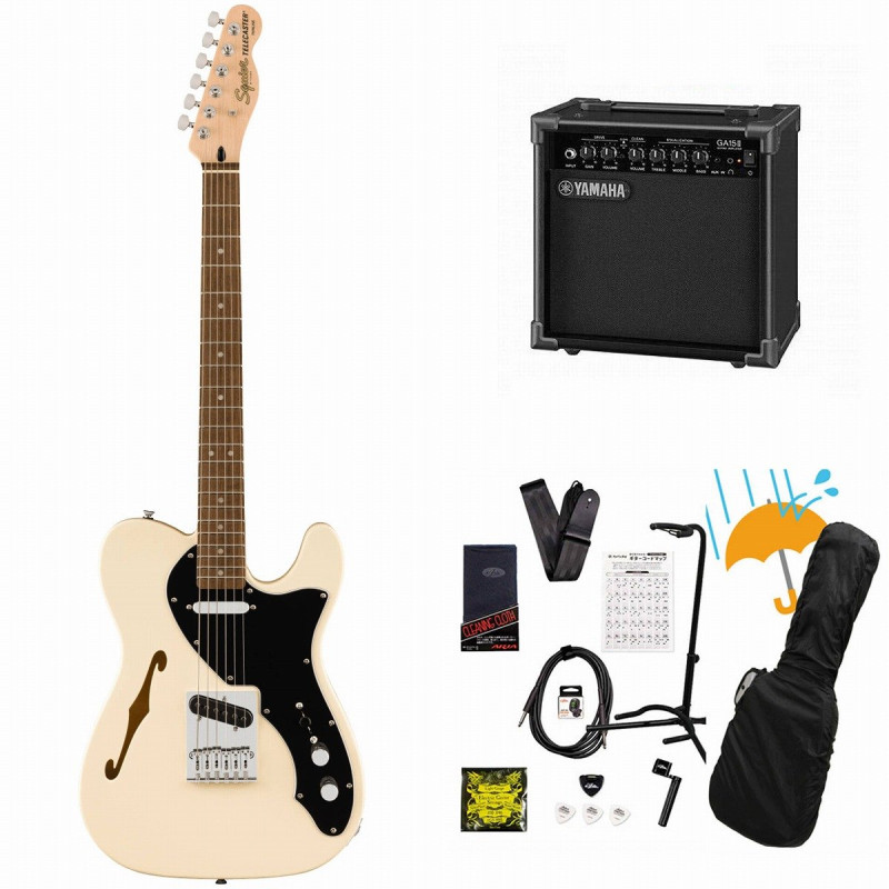 Squier by Fender / Affinity Series Telecaster Thinline Laurel Fingerboard Black PG Olympic White  YAMAHA GA15IIアンプ付属初心者セットR