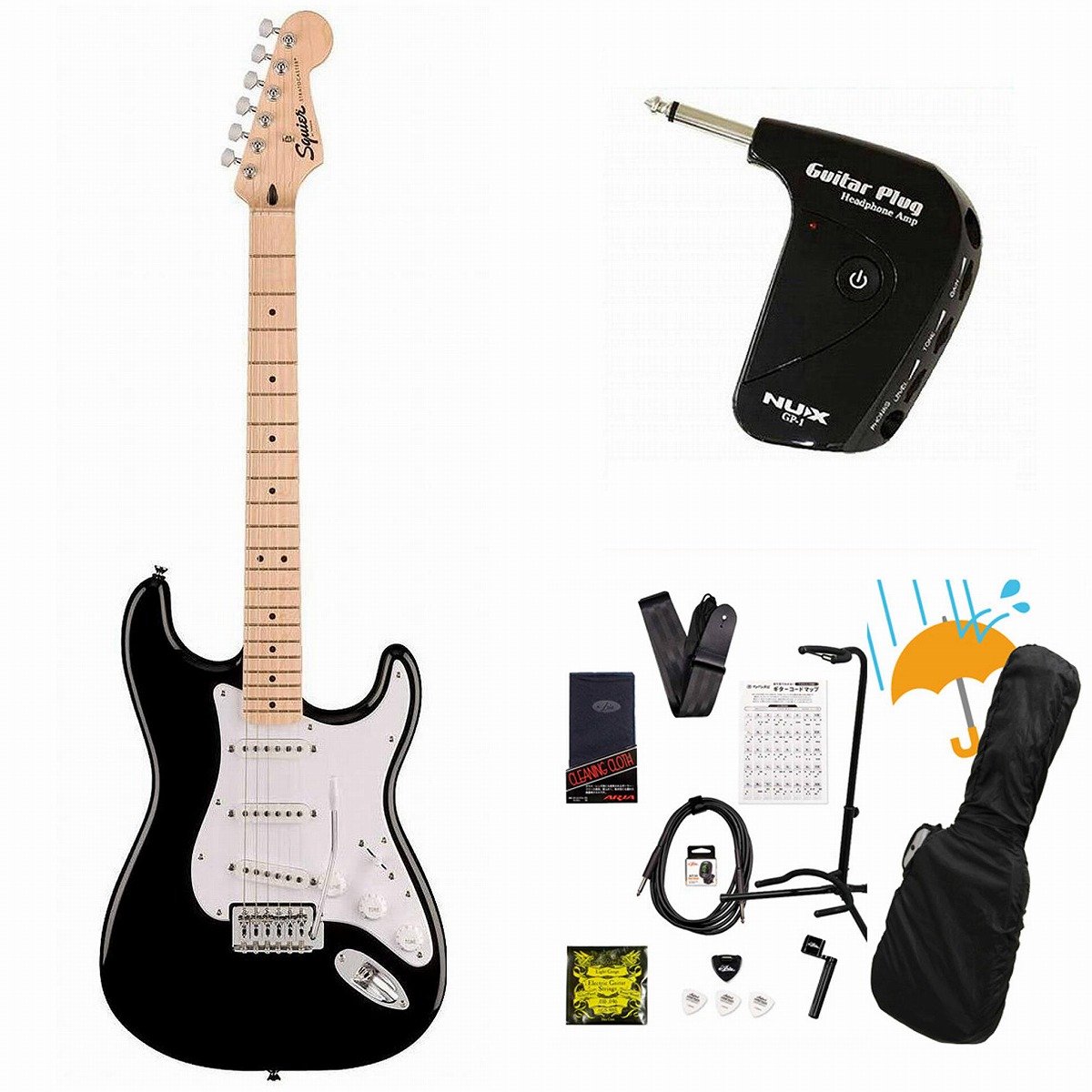 Squier by Fender / Sonic Stratocaster Maple FB WH PG Black GP-1