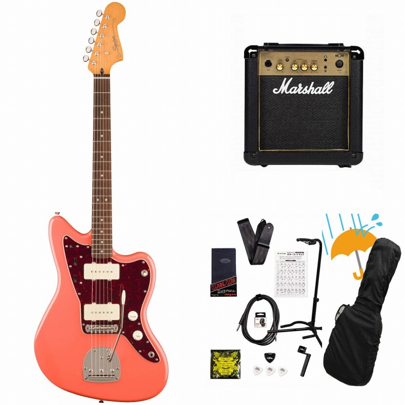 Squier by Fender / Classic Vibe '60s Jazzmaster Laurel FB Tortoishell Pickguard Tahitian Coral Marshall MG10アンプ付属エレキギター初心者セットR