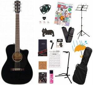 Fender / CC-60SCE Concert Black (Walnut Fingerboard) フェンダー エレアコ アコースティックギター アコギアコギ弾き語りてんこ盛り18点初心者セットR