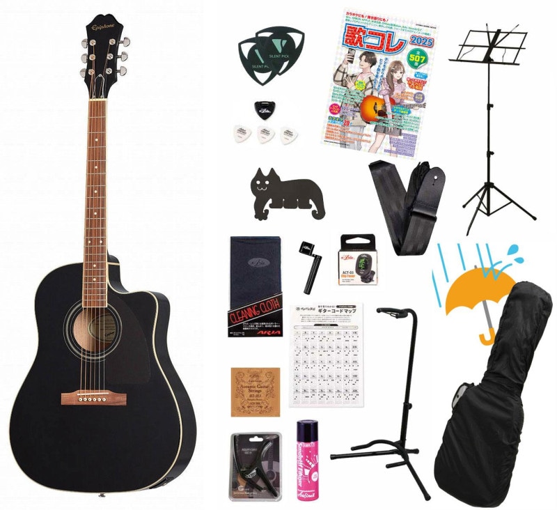 Epiphone / J-45EC Studio Ebony (EB) (AJ-220SCE) エピフォン アコースティックギター エレアコアコギ弾き語りてんこ盛り18点初心者セットR